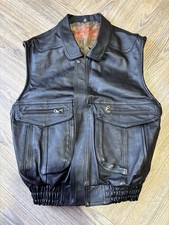 Strong Mens Black Leather Biker Vest Sleeveless Jacket Size 52