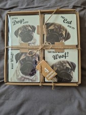 Cute Pug Ceramic Coasters set of 4. Box Slightly Damaged