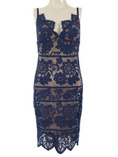 For Love and Lemons Dress Lace Gianna Blue Floral Strappy Bodycon V Neck UK 4