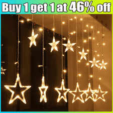 Christmas LED Curtain Star Lights Window String Fairy Waterproof Decor Xmas Gift