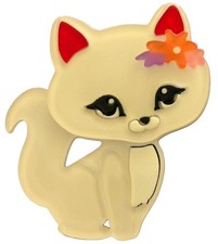 Modern Handmade BROOCH 3D Cute White CAT Kitten Flower BN Broach Gift Xmas 