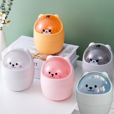 Cute Mini Desktop Trash Can Waste Paper Bin w/ Swing Lid Countertop Garbage Can