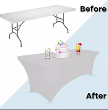 6FT Rectangular Tight Fit Table Cover Spandex Stretch Trestle Tablecloth NEW UK