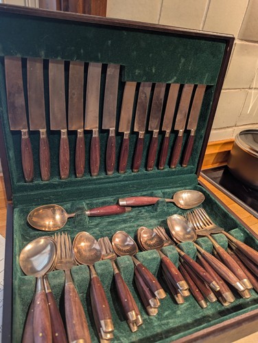 Vintage bronze cutlery canteen - vintage,