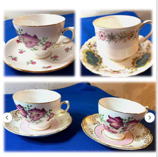 Vintage Cup & Saucer Duos x 4. Mismatch SETS, Bone China Tableware. Good Cond.