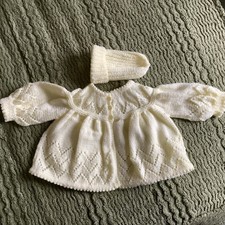 Hand Knitted Baby Matinee Coat Size 1 - 6 Months and Hat set Lemon