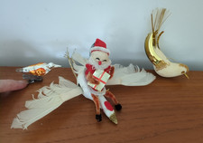 3 Vintage Christmas Decorations Birds Flying Santa Father Christmas 60s
