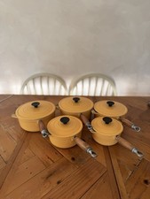 Vintage Cousances (Le Creuset) Five Yellow Saucepan Set with Lids
