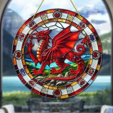 Welsh Dragon Wales Suncatcher Stained Glass Effect Hanging Decoration Wall