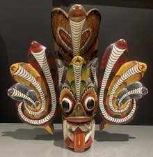 Sri Lanka Handmade Wooden Snake Cobra Devil Naga Raksha Mask Wall Kolam Vintage