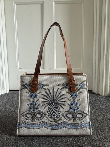 Embroidered pineapple tote bag - embroidered,