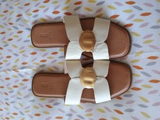 Marks and spencer ladies sandals sliders leather metal cream size 5