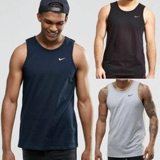 Nike Mens Vest Embroidered Grey Swoosh Athletic Gym Training Tank Summer Top