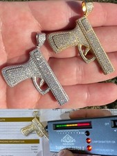 MOISSANITE Real 925 Silver / Gold Gun Pistol Iced Necklace Pendant Hip Hop