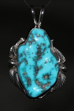 DON CHEE VINTAGE NAVAJO SILVER & TURQUOISE MARTIX PENDANT, 3.4cm, 12.3g