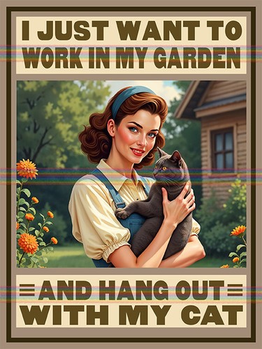 Cat and garden theme retro - cat,