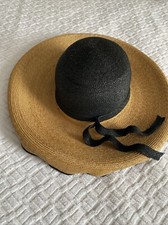 STYLISH GABRIELA LIGENZA Hat Sun VINTAGE Ribbon M L BLACK TAN STRAW RAFFIA