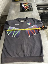 retro diadora sweatshirt Italy S/M Black Red Green Blue Italia 21” P2P