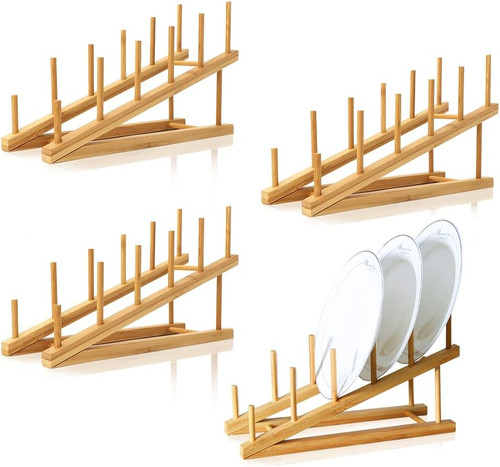 Pcs wooden dish rack bamboo - 4,