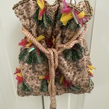 ZARA Bucket Bag BEADED Tote Potli floral  holiday festival Handbag 6420/304