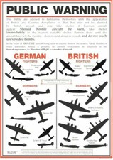 A3 WW2 Aircraft Identification Poster WWII British German RAF Fighters Bombers