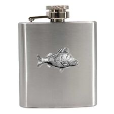F34 Large Perch fish Pewter compact 3oz Stainless Steel Hip Flask Captive top