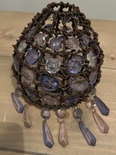 Vintage Unusual Wrought Iron Metal Basketwork Purple Gemstone Light Lampshade 
