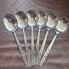 Vintage Oneidacraft Deluxe Stainless Cutlery 6 Soup Spoons - Capistrano Rose