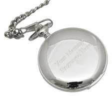 Personalised Engraved Pocket Watch With Chain Pewter Fronted Gift Boxed