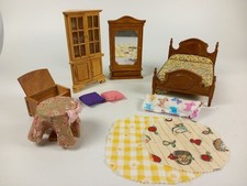 Vintage Lot Dollhouse Bedroom Furniture Set Wooden Bed Wardrobe