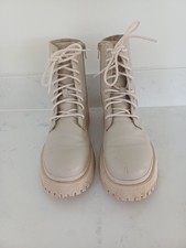 Zara Girls Cream Lace-up/ Zip Ankle Boots Size  4 (36)