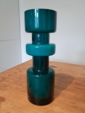 Scandinavian Style Hooped Cog Green Cased Art Glass Vase by Ben De Lisi Retro 