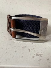 HACKETT LONDON Navy Fabric & Leather Elastic Belt Size 38 (ref 4)