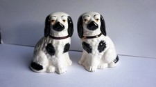 Antique Vintage Pair of Staffordshire Flatback Mantle Wally Dogs Small 4"