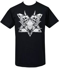 Mens Satanic T-Shirt Baphomet Goat Skull Gothic Pentagram Horns Devil Worship