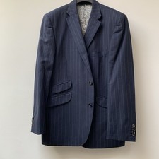 Austin Reed Men's Navy Blazer Jacket Size 46 Regular Striped 100% Wool