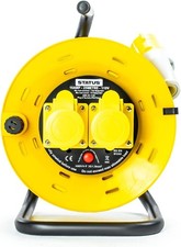 STATUS 2 Socket Cable Reel 25m Yellow Extension Lead 16 Amp For Site Work - NEW
