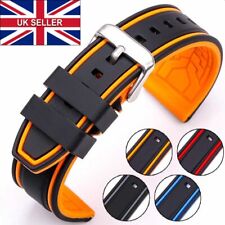 20mm 22mm Dual Colour Watch Strap Band Soft Silicone Rubber Sport Replacement UK