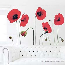 RED POPPY FLOWERS Wall Stickers Mural Art Decals Wallpaper Reusable&Transparent