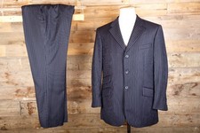 T M Lewin suit 42R 38W 30L navy striped wool canvassed