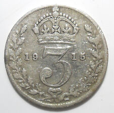 3d 1915 GEORGE V COIN 925 STERLING SILVER THREE PENCE THREEPENNY PIECE