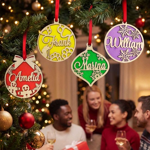 Wooden christmas tree ornament - wooden,
