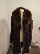 Pierre Cardin Ladies Coat Size 14 Brown with Faux Fur Collar Excellent Condition
