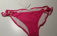 NEW SHERIDYN FISHER SWIMWEAR HOT PINK GOLD RING BIKINI PANT BRIEF SIZE 12,14