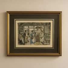 Anton Pieck 1966 vintage framed print village shop scene gold frame wall art