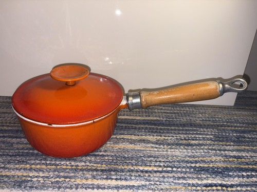 Vintage red enamel saucepan - red,
