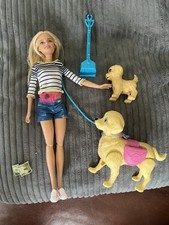 Barbie Walk And Potty Pup Dog Play Set Poop & Scoop Inc 2 Dogs & Bowl