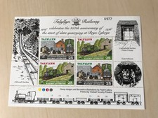 Talyllyn railway Minature sheet 150th anniver of slate quarrying at Bryn Eglwys
