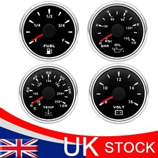 4 Gauge Set 52mm Fuel Water Temp Volt Oil Pressure For Car Truck Boat 7Colors UK