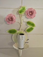 Vintage Shabby Chic Floral  Toleware Wall Candle Sconce Light 